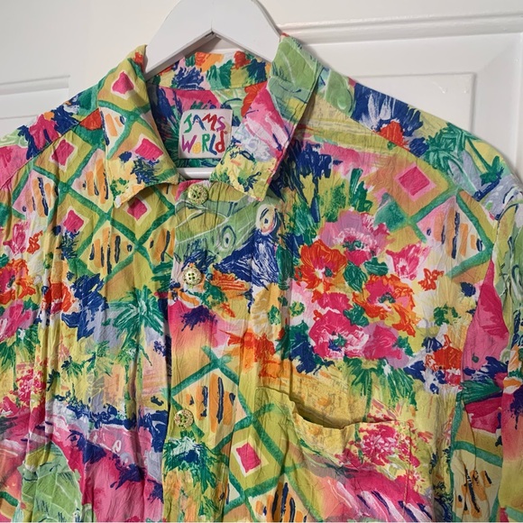 VTG & RARE Jams World AOP colorful button down top womens large unisex men - Picture 3 of 9